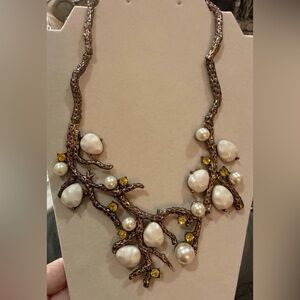 Oscar de la Renta Pearl and Crystal Coral Branch Necklace